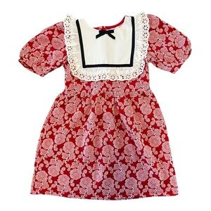 Janie and Jack Girls Red Floral Dress w/ Bib Detail Size 7